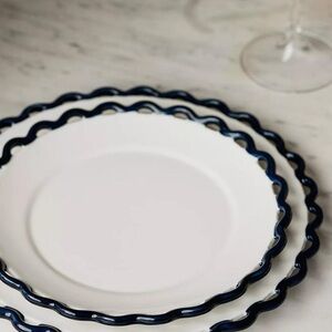 Anthropologie Sasha Stoneware Side Plate - Navy/White Scalloped Edge